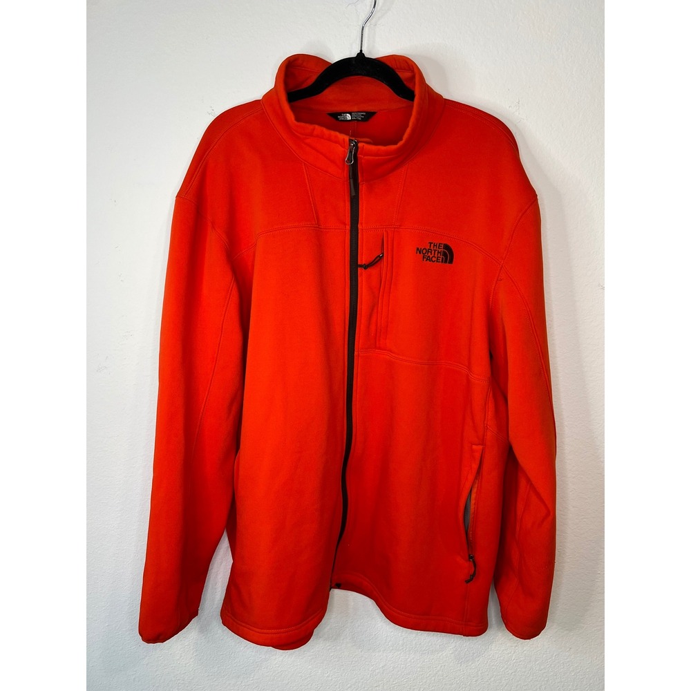 The North Face Mens Full Zip Fleece Jacket Chest Pocket Orange XXL